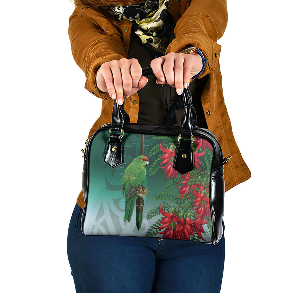 New Zealand Parakeet Bird Shoulder Handbag With Kakabeak Flowers LT05 One Size Teal - Polynesian Pride