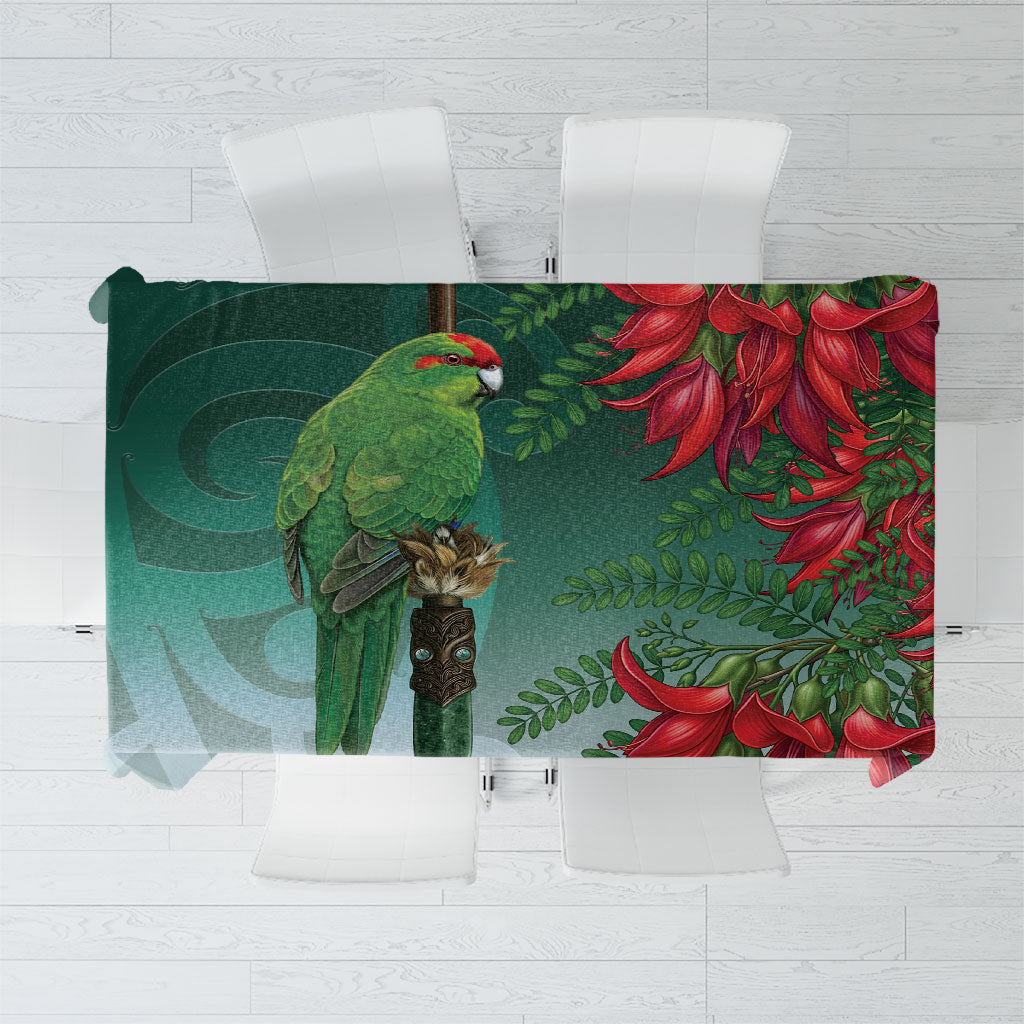 New Zealand Parakeet Bird Tablecloth With Kakabeak Flowers LT05 Teal - Polynesian Pride