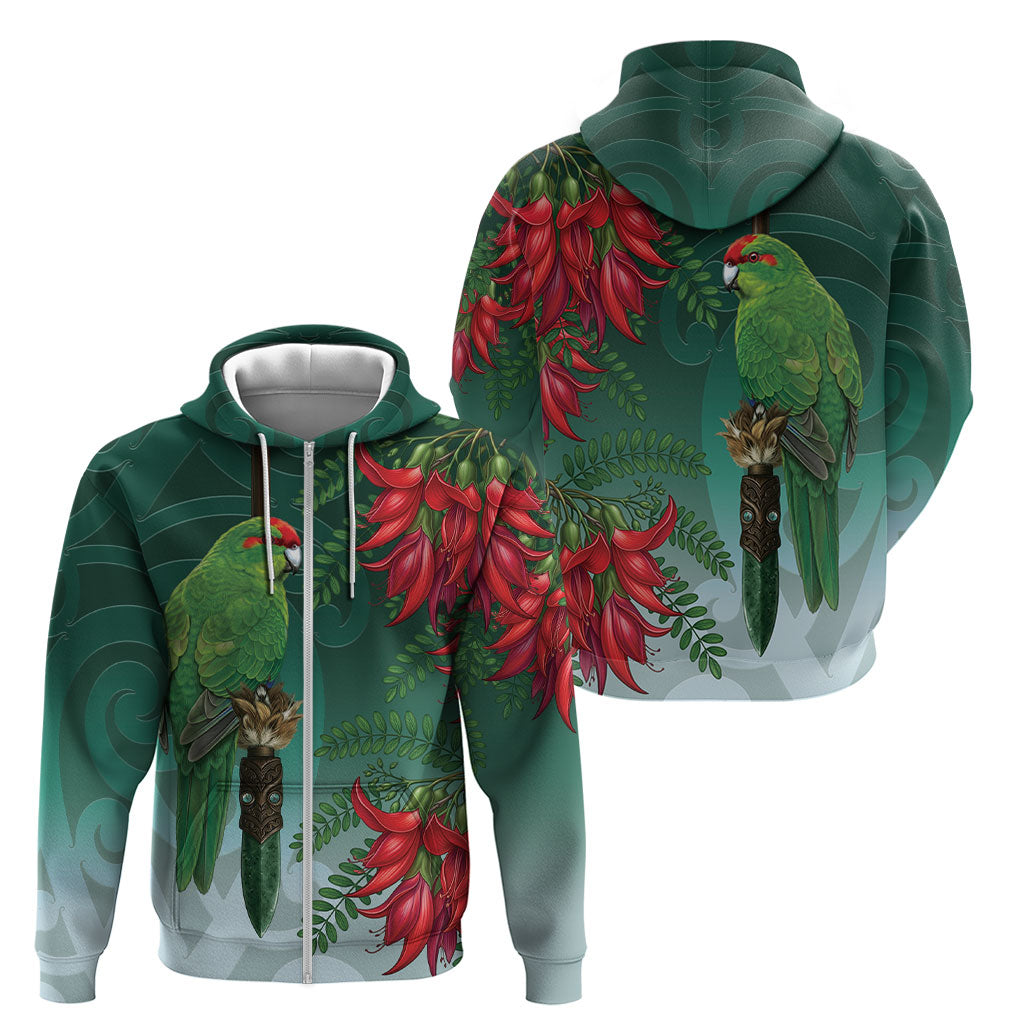 New Zealand Parakeet Bird Zip Hoodie With Kakabeak Flowers LT05 - Polynesian Pride