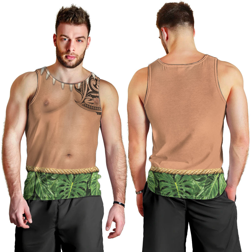Hawaii Tribal Tattoo Costume Men Tank Top Shark Tooth Necklace Leaf Skirt LT05 - Polynesian Pride