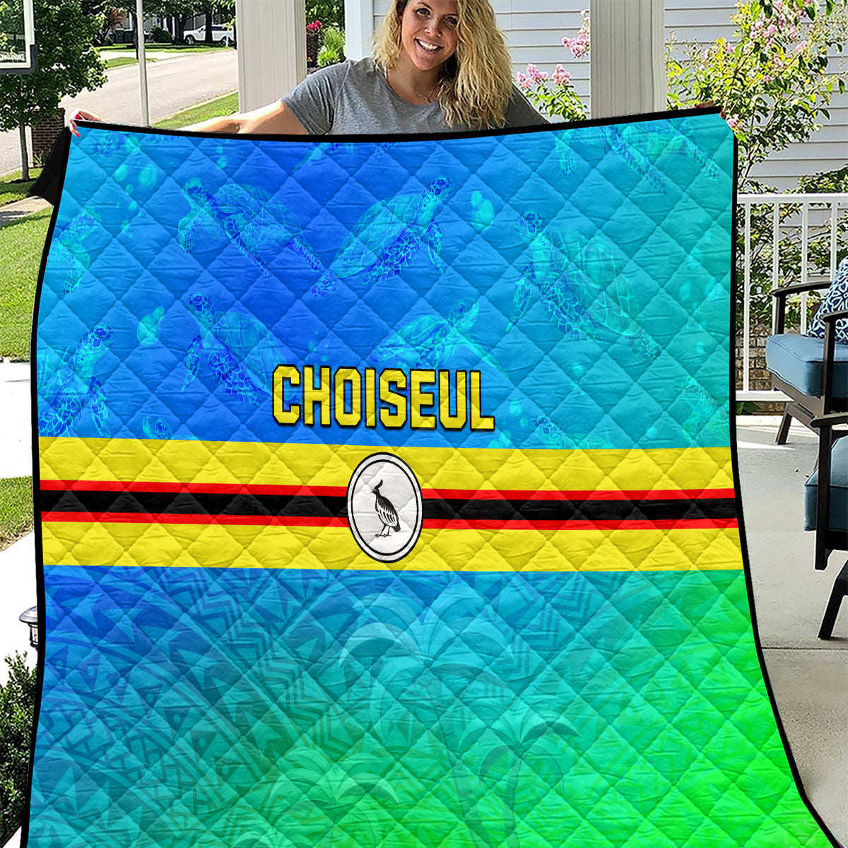 Solomon Islands Choiseul Province Day Quilt Sea Turtle Tribal Pattern LT05 Blue - Polynesian Pride