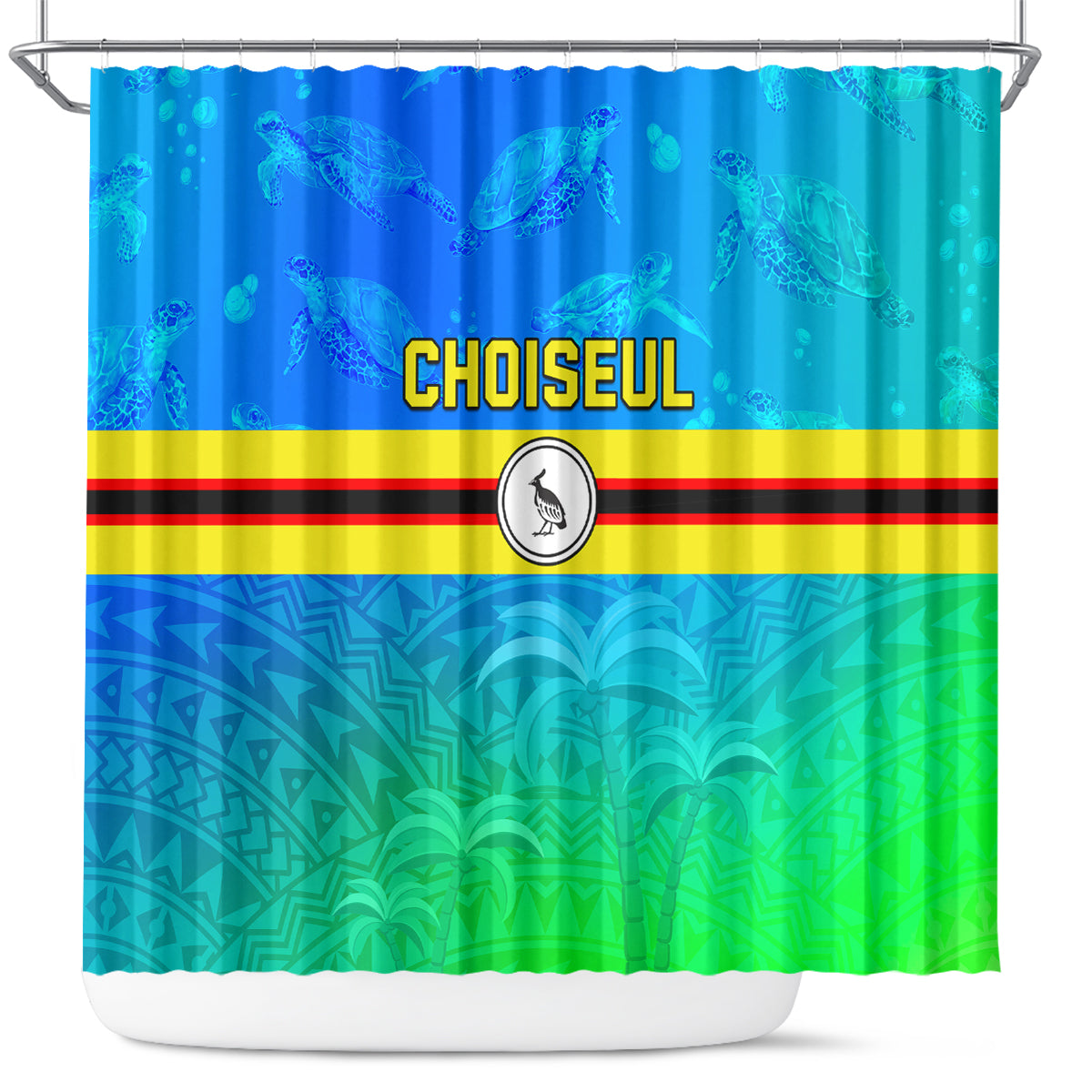 Solomon Islands Choiseul Province Day Shower Curtain Sea Turtle Tribal Pattern LT05 Blue - Polynesian Pride