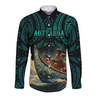 Personalised New Zealand Tamaki Herenga Waka Festival Long Sleeve Button Shirt Maori Pattern LT05 Unisex Dark Turquoise - Polynesian Pride