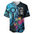 Personalised FSM Culture Day Baseball Jersey Tropical Flowers Tribal Pattern LT05 Blue - Polynesian Pride