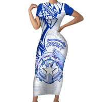Personalised Northern Mariana Islands Commonwealth Day Short Sleeve Bodycon Dress Simple Style LT05 Long Dress Blue - Polynesian Pride