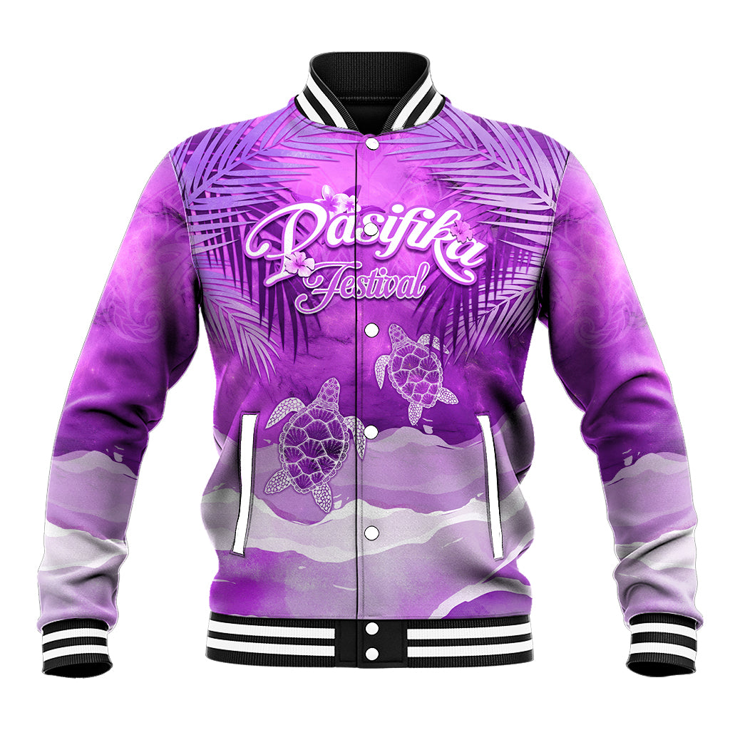 Personalised Pasifika Festival Baseball Jacket Violet Tropical Turtle LT05 Unisex Violet - Polynesian Pride