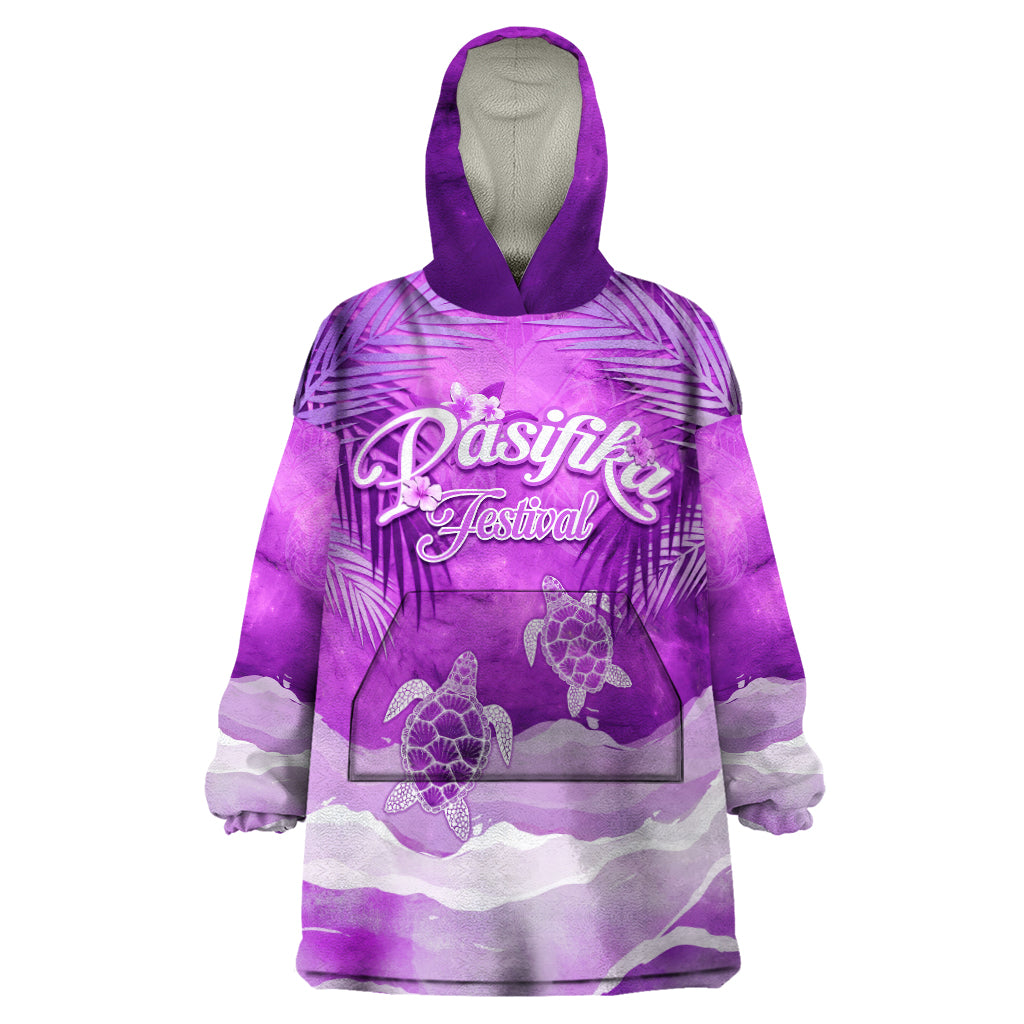 Personalised Pasifika Festival Wearable Blanket Hoodie Violet Tropical Turtle LT05 One Size Violet - Polynesian Pride