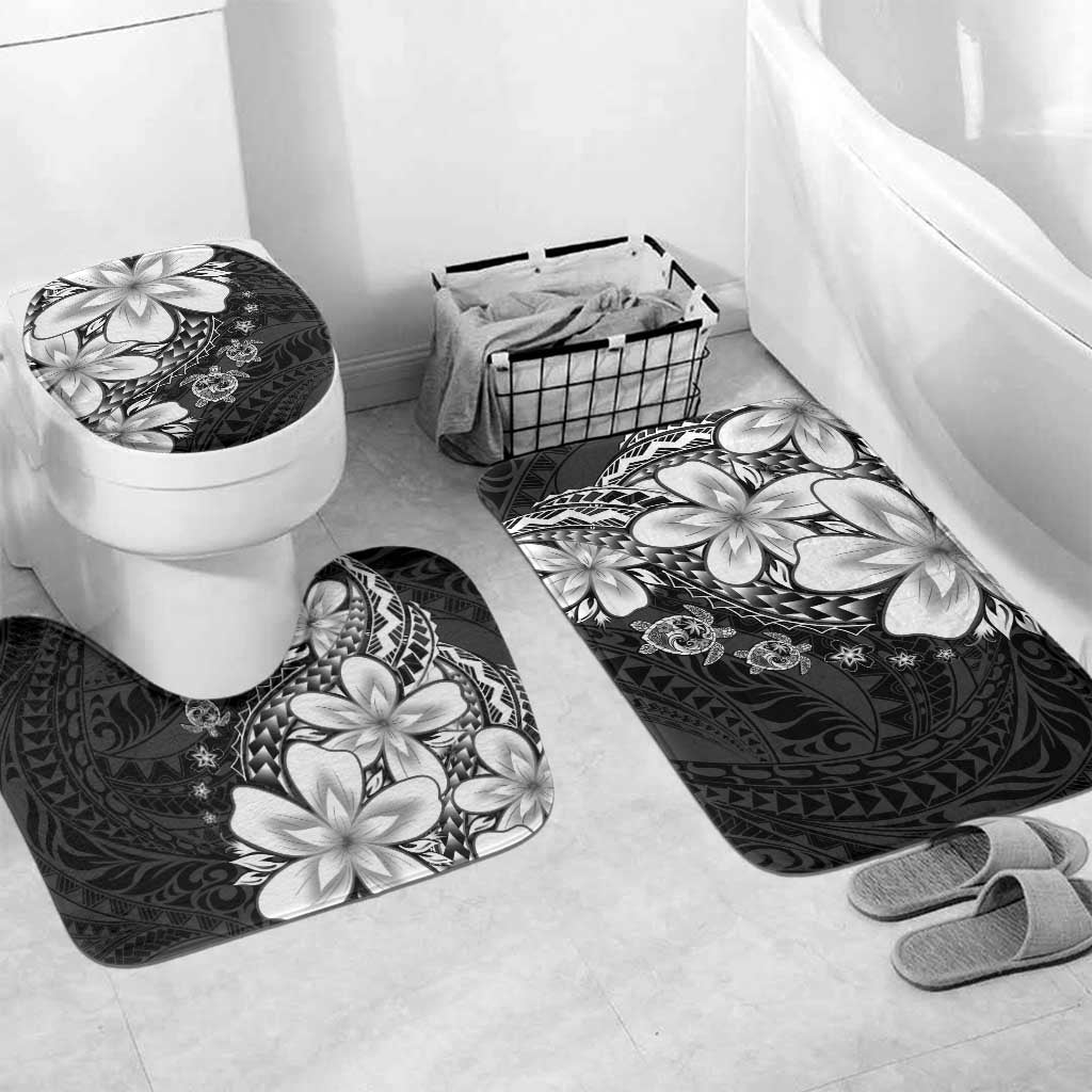 Polynesia Romantic Valentine Bathroom Set Sea Turtle Couple With Black Plumeria LT05 Mat Set Only (3 pcs) One Size Black - Polynesian Pride