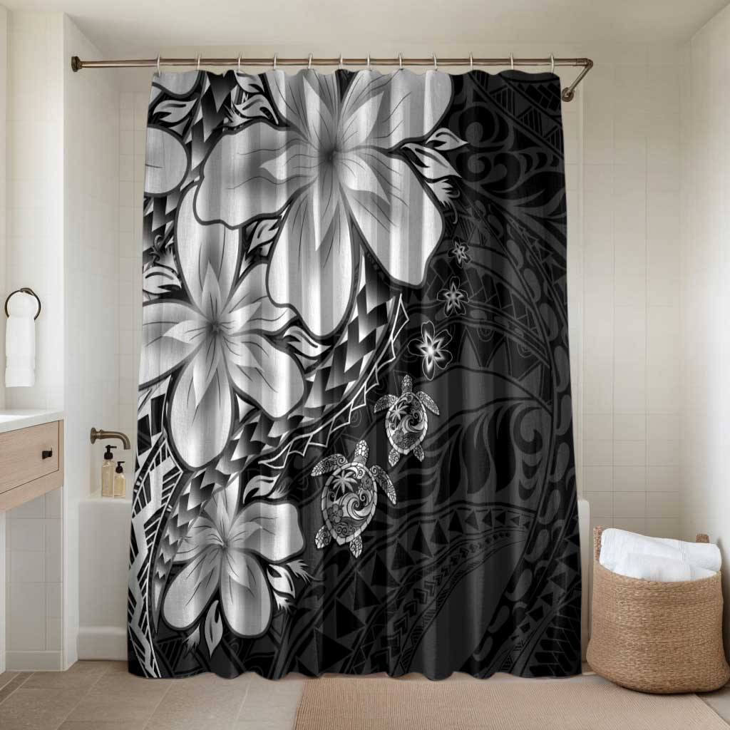 Polynesia Romantic Valentine Bathroom Set Sea Turtle Couple With Black Plumeria LT05 Shower Curtain Only Black - Polynesian Pride