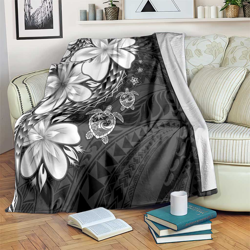Polynesia Romantic Valentine Blanket Sea Turtle Couple With Black Plumeria LT05 Black - Polynesian Pride