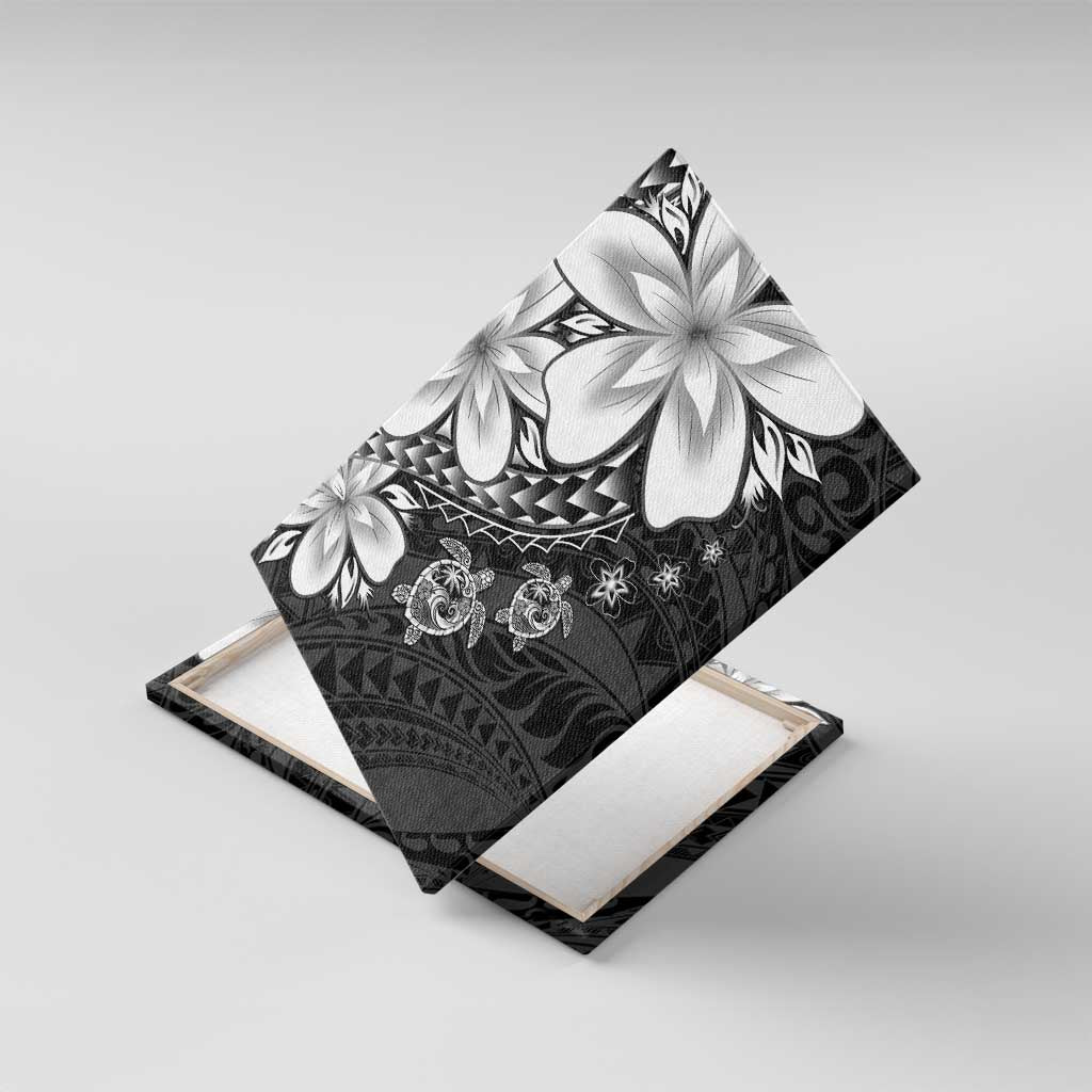 Polynesia Romantic Valentine Canvas Wall Art Sea Turtle Couple With Black Plumeria LT05 With Frame Black - Polynesian Pride