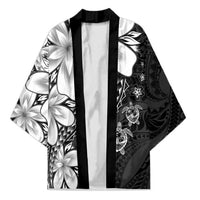 Polynesia Romantic Valentine Kimono Sea Turtle Couple With Black Plumeria LT05 Unisex Black - Polynesian Pride