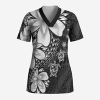 Polynesia Romantic Valentine Scrub Top Sea Turtle Couple With Black Plumeria LT05 Adult Black - Polynesian Pride