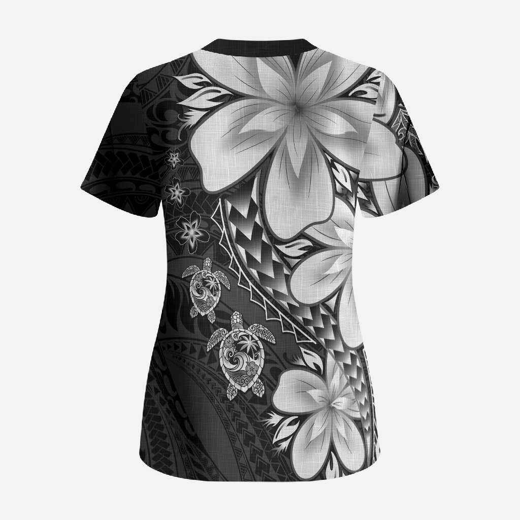 Polynesia Romantic Valentine Scrub Top Sea Turtle Couple With Black Plumeria LT05 - Polynesian Pride