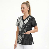 Polynesia Romantic Valentine Scrub Top Sea Turtle Couple With Black Plumeria LT05 - Polynesian Pride