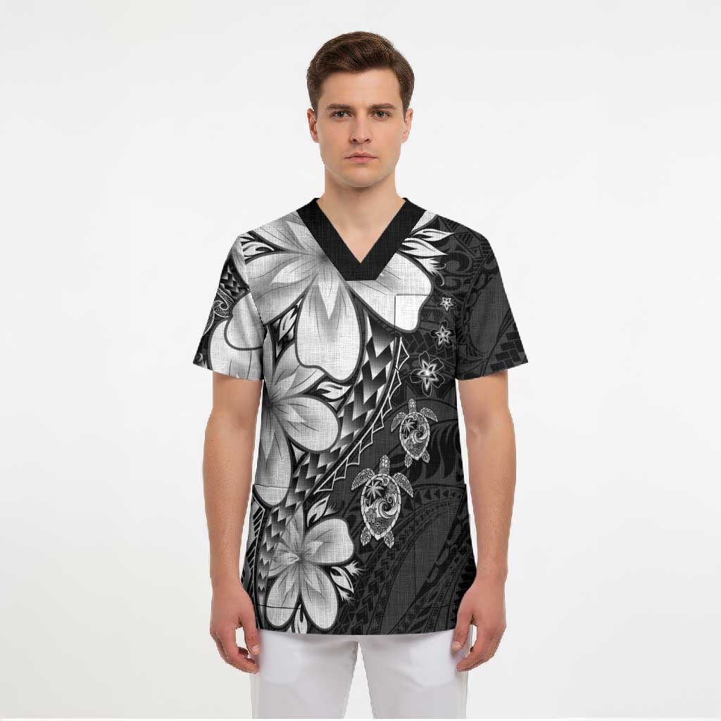 Polynesia Romantic Valentine Scrub Top Sea Turtle Couple With Black Plumeria LT05 - Polynesian Pride