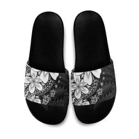 Polynesia Romantic Valentine Slide Sandals Sea Turtle Couple With Black Plumeria LT05 Black - Polynesian Pride