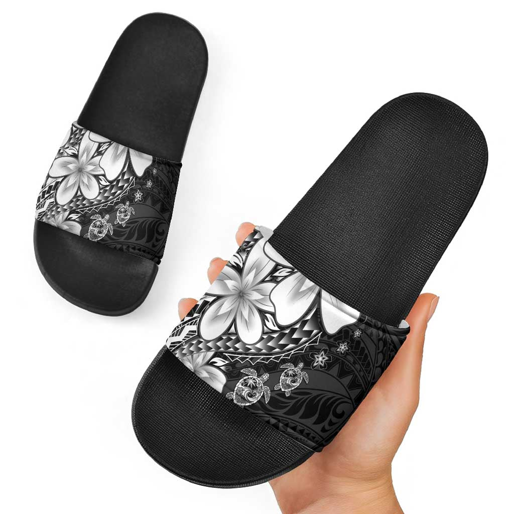 Polynesia Romantic Valentine Slide Sandals Sea Turtle Couple With Black Plumeria LT05 - Polynesian Pride