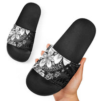 Polynesia Romantic Valentine Slide Sandals Sea Turtle Couple With Black Plumeria LT05 - Polynesian Pride