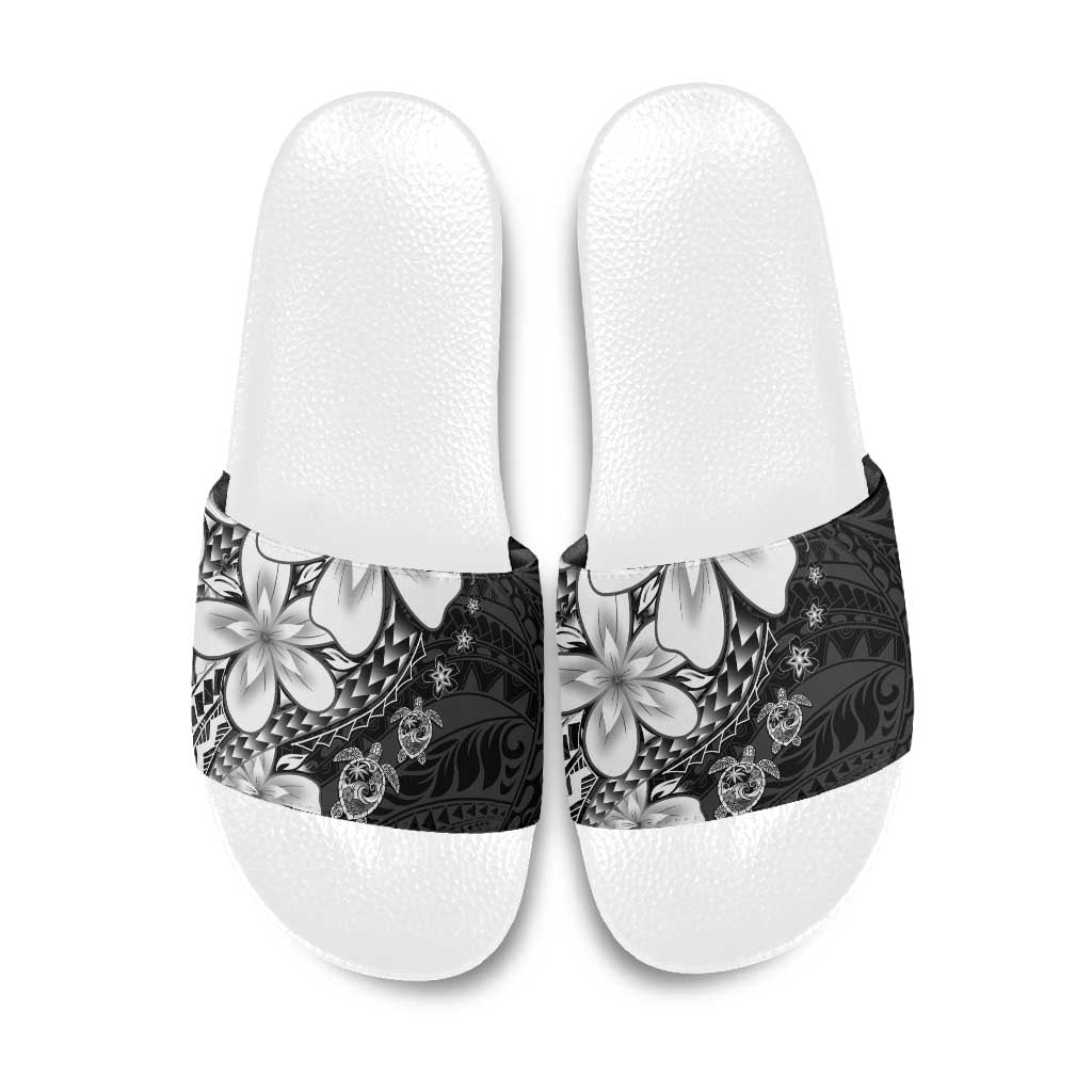 Polynesia Romantic Valentine Slide Sandals Sea Turtle Couple With Black Plumeria LT05 Black - Polynesian Pride
