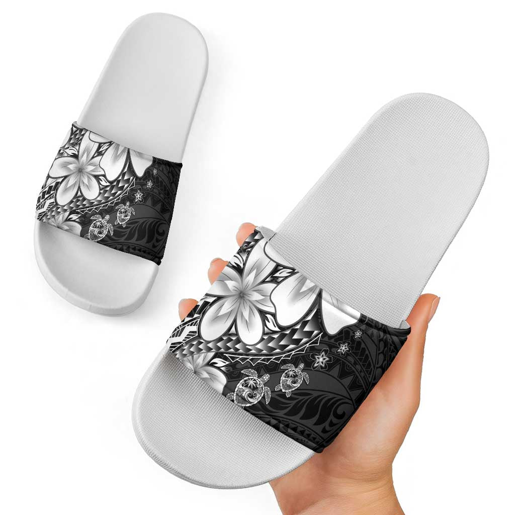 Polynesia Romantic Valentine Slide Sandals Sea Turtle Couple With Black Plumeria LT05 - Polynesian Pride