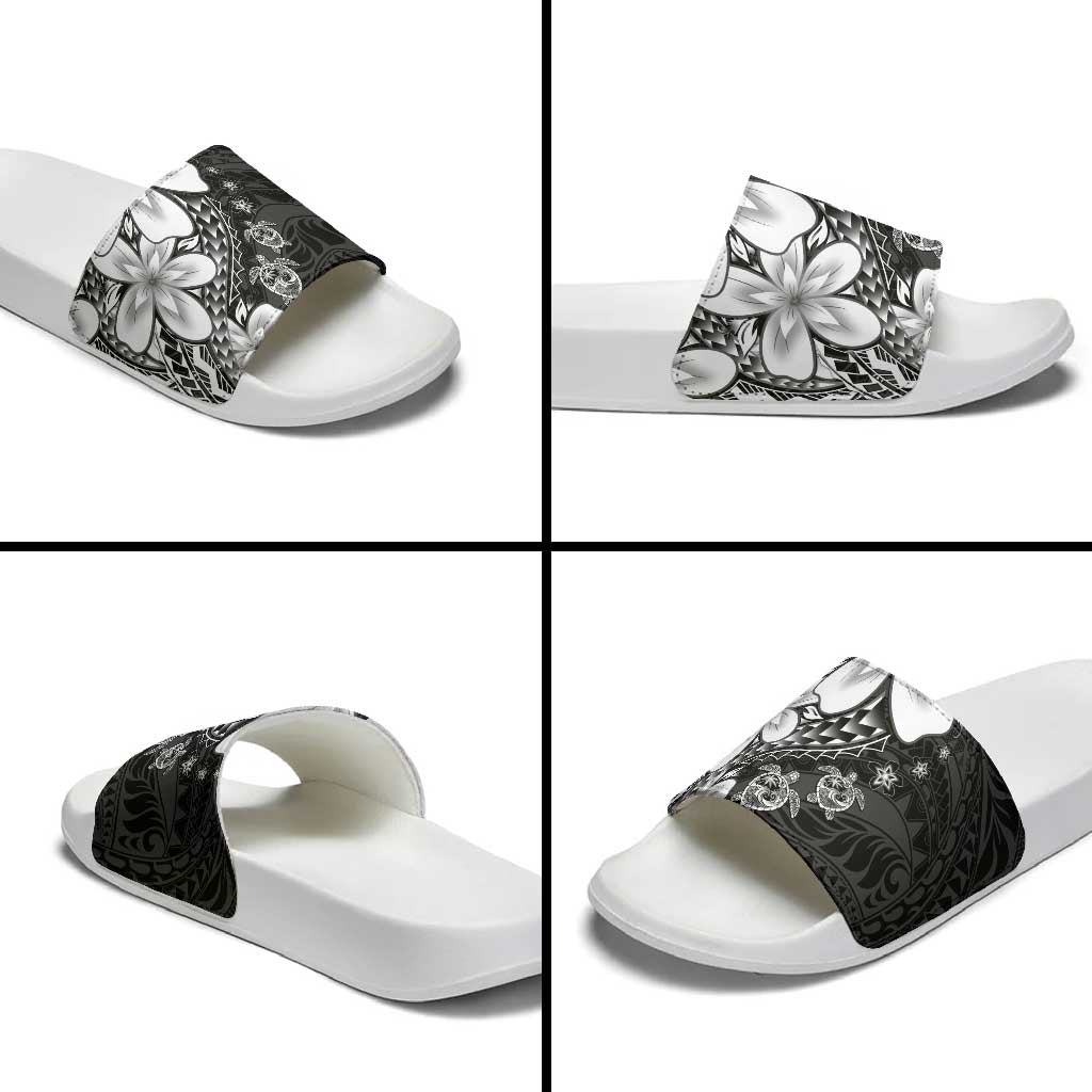 Polynesia Romantic Valentine Slide Sandals Sea Turtle Couple With Black Plumeria LT05 - Polynesian Pride