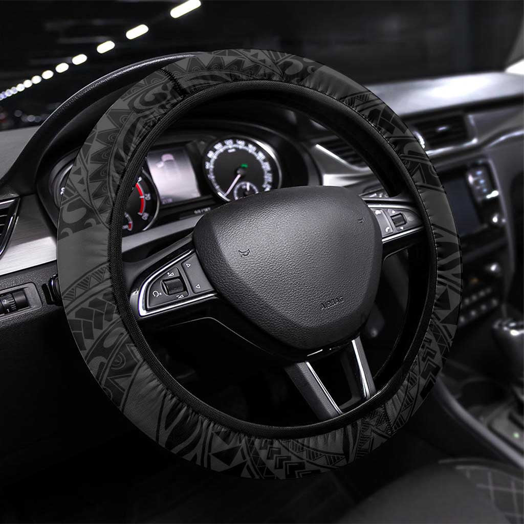 Polynesia Romantic Valentine Steering Wheel Cover Sea Turtle Couple With Black Plumeria LT05 Universal Fit Black - Polynesian Pride