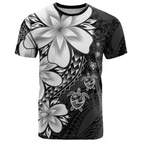 Polynesia Romantic Valentine T Shirt Sea Turtle Couple With Black Plumeria LT05 Black - Polynesian Pride