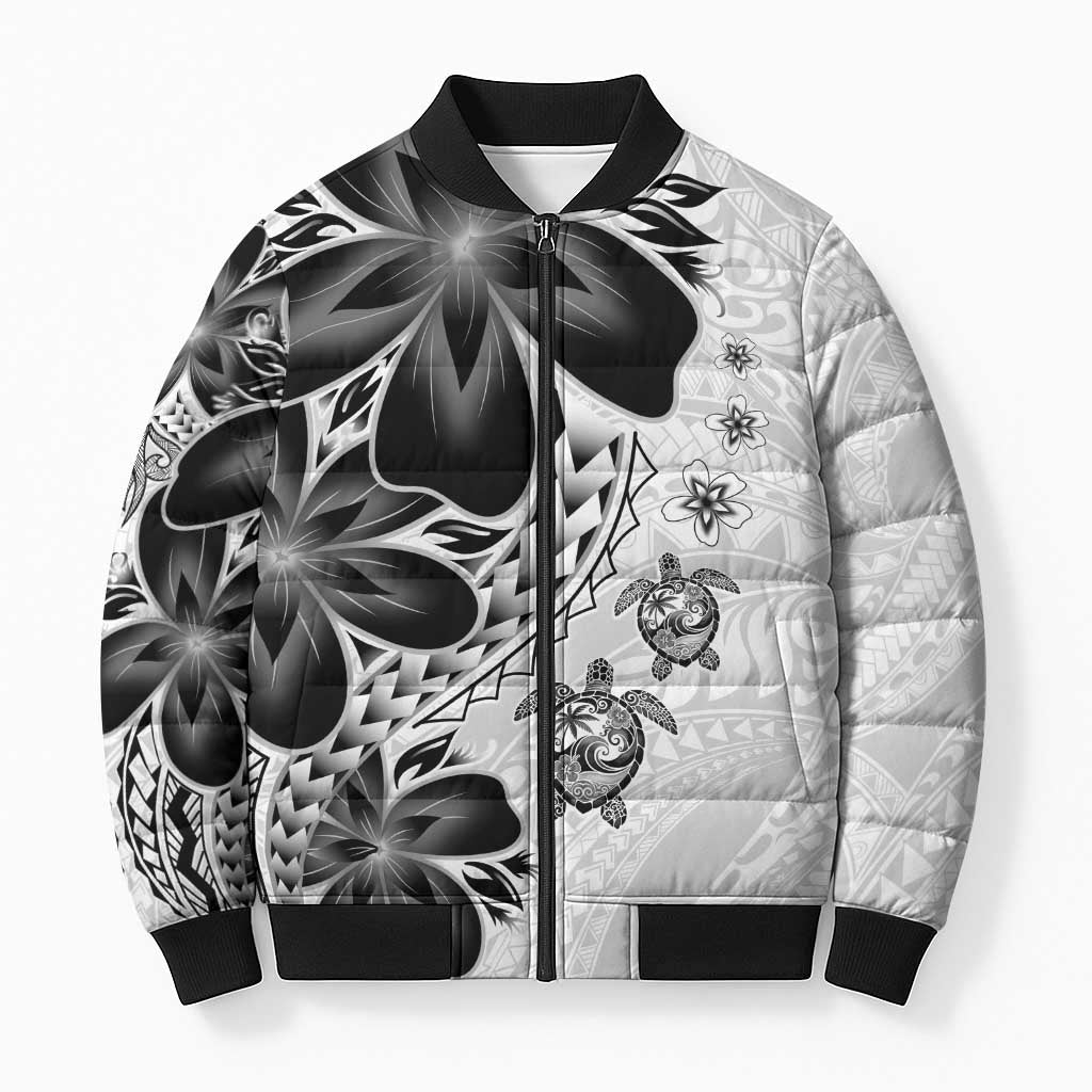 Polynesia Romantic Valentine Bomber Puffer Jacket Sea Turtle Couple With White Plumeria LT05 Unisex White - Polynesian Pride