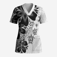 Polynesia Romantic Valentine Scrub Top Sea Turtle Couple With White Plumeria LT05 Adult White - Polynesian Pride
