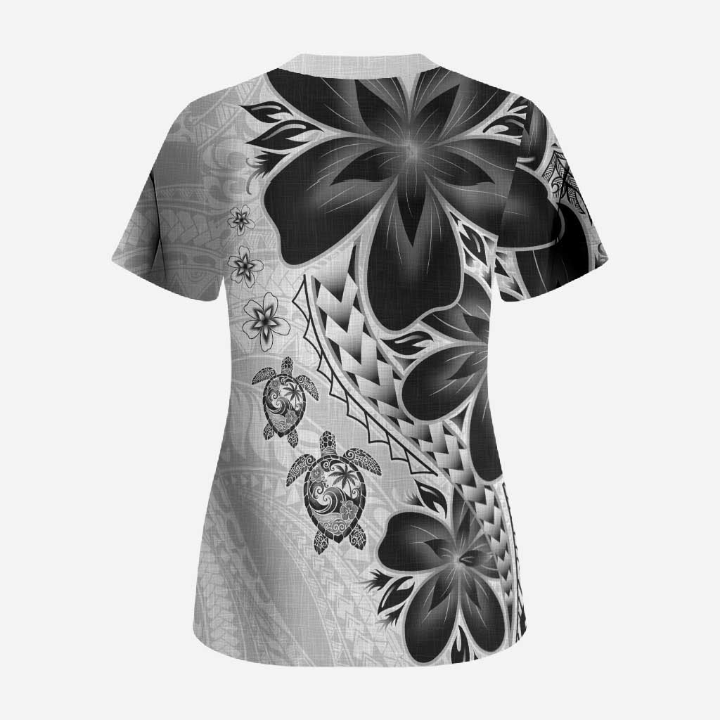 Polynesia Romantic Valentine Scrub Top Sea Turtle Couple With White Plumeria LT05 - Polynesian Pride