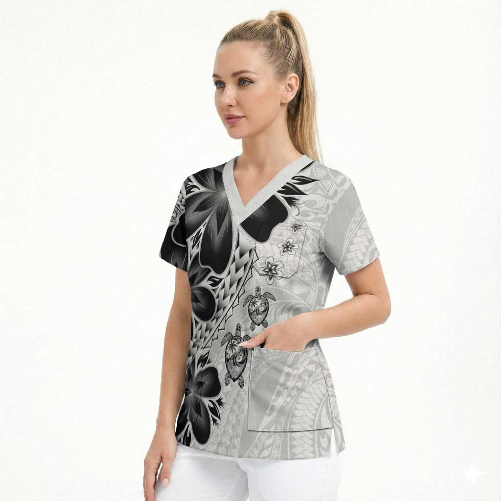 Polynesia Romantic Valentine Scrub Top Sea Turtle Couple With White Plumeria LT05 - Polynesian Pride