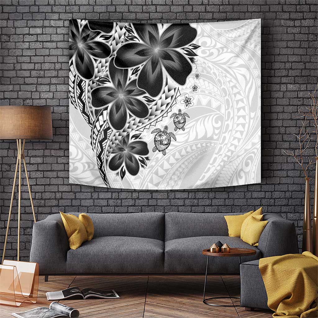 Polynesia Romantic Valentine Tapestry Sea Turtle Couple With White Plumeria LT05 White - Polynesian Pride