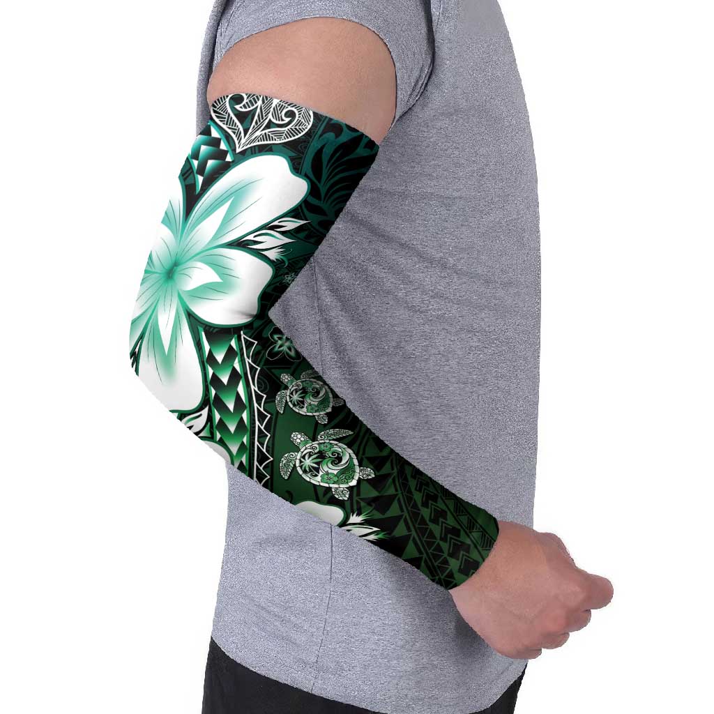 Polynesia Romantic Valentine Arm Sleeves Sea Turtle Couple With Aqua Gradient Plumeria LT05 - Polynesian Pride