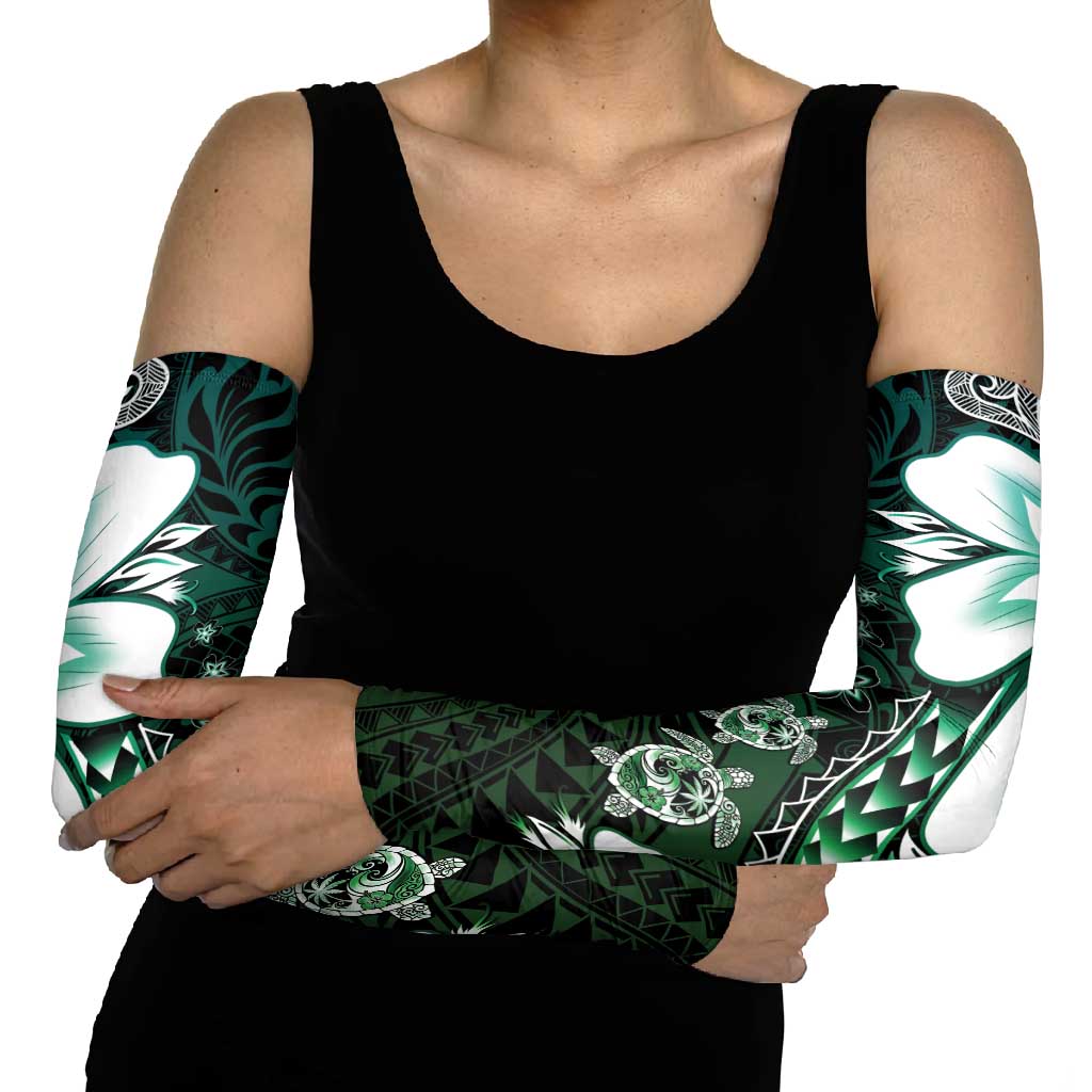 Polynesia Romantic Valentine Arm Sleeves Sea Turtle Couple With Aqua Gradient Plumeria LT05 - Polynesian Pride