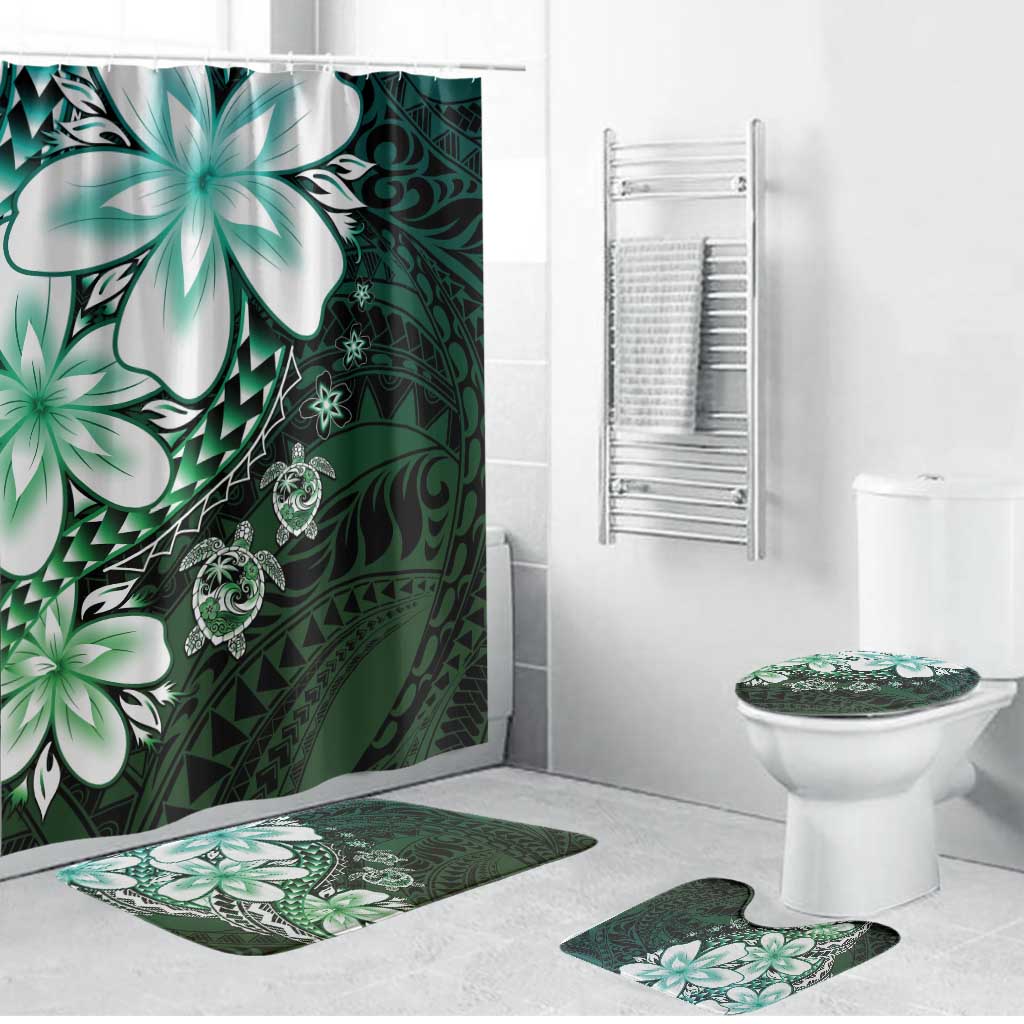 Polynesia Romantic Valentine Bathroom Set Sea Turtle Couple With Aqua Gradient Plumeria LT05 Bathroom Set (4 pcs) Aqua - Polynesian Pride