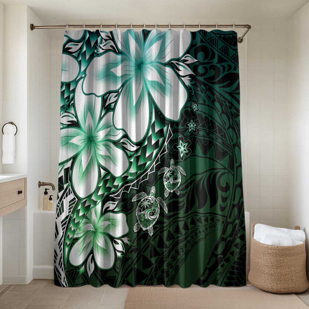 Polynesia Romantic Valentine Bathroom Set Sea Turtle Couple With Aqua Gradient Plumeria LT05 Shower Curtain Only Aqua - Polynesian Pride
