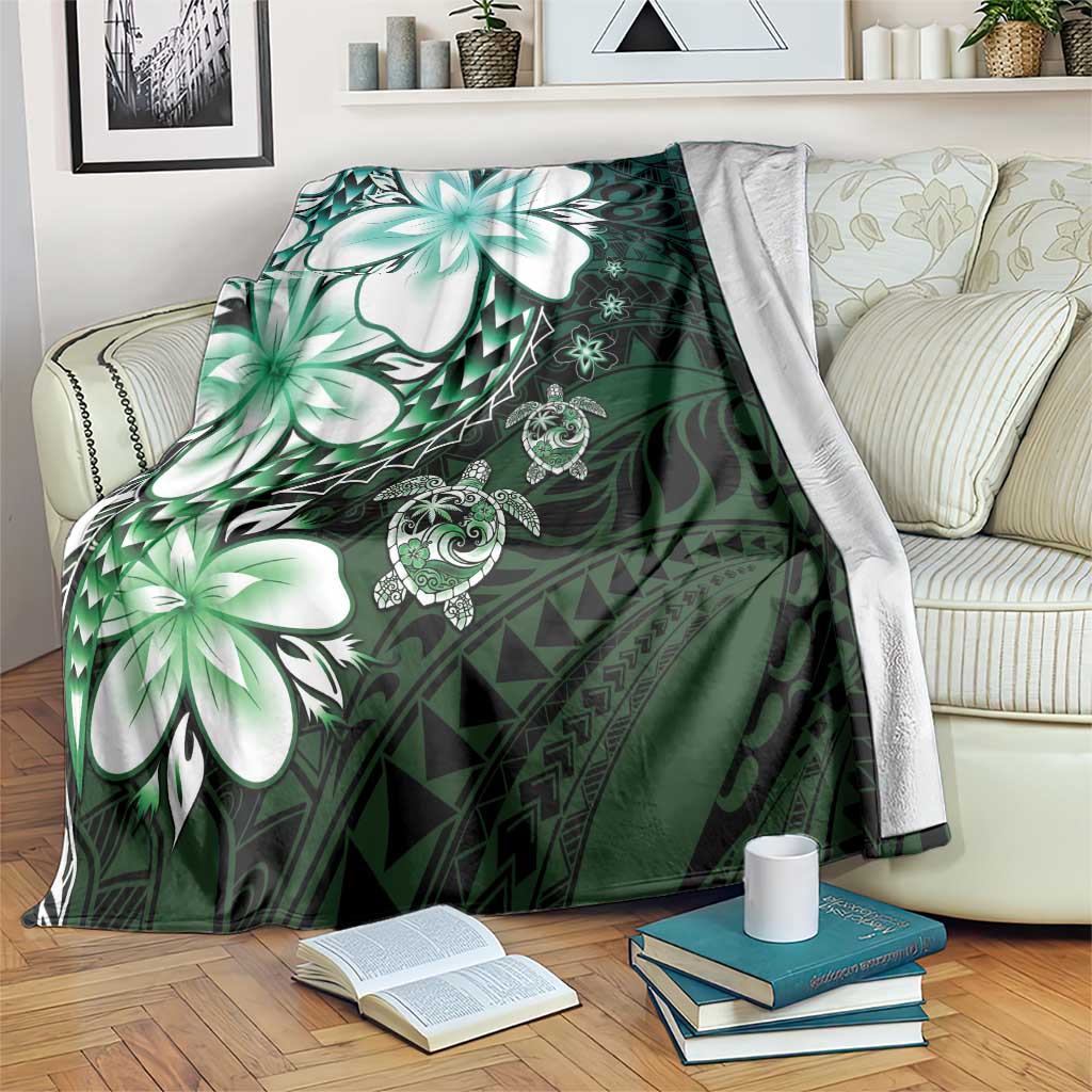 Polynesia Romantic Valentine Blanket Sea Turtle Couple With Aqua Gradient Plumeria LT05 Aqua - Polynesian Pride