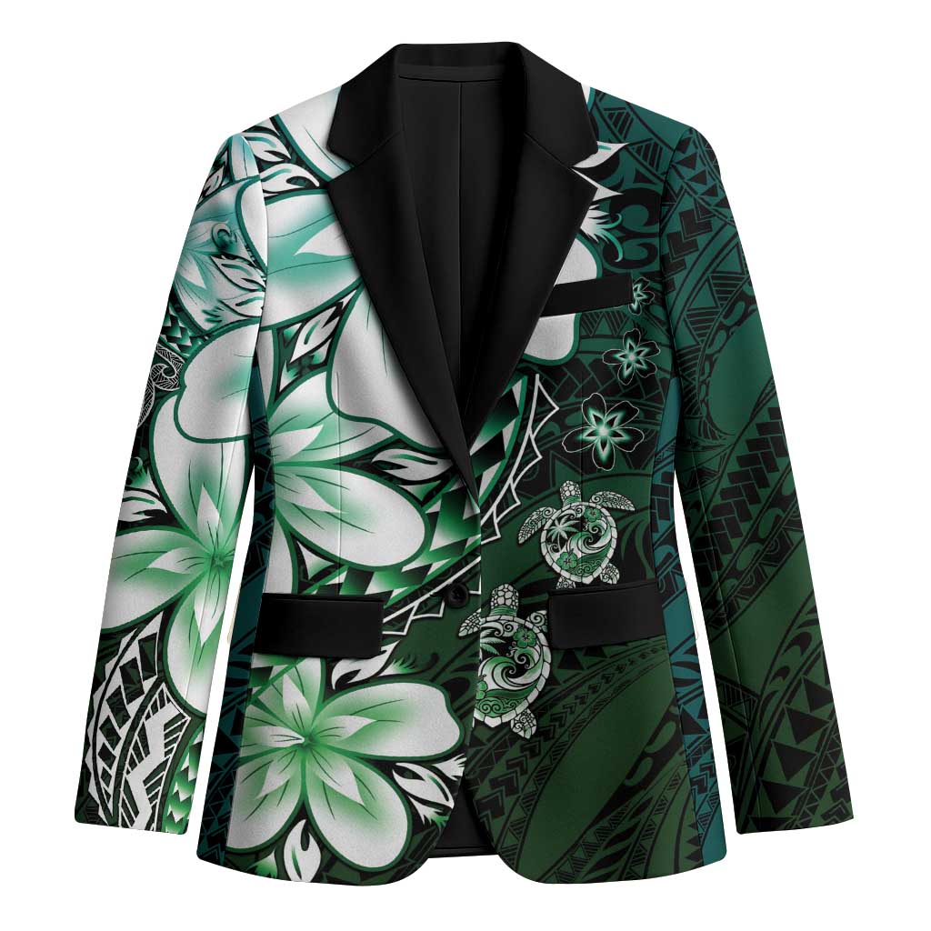 Polynesia Romantic Valentine Blazer Sea Turtle Couple With Aqua Gradient Plumeria LT05 Unisex Aqua - Polynesian Pride