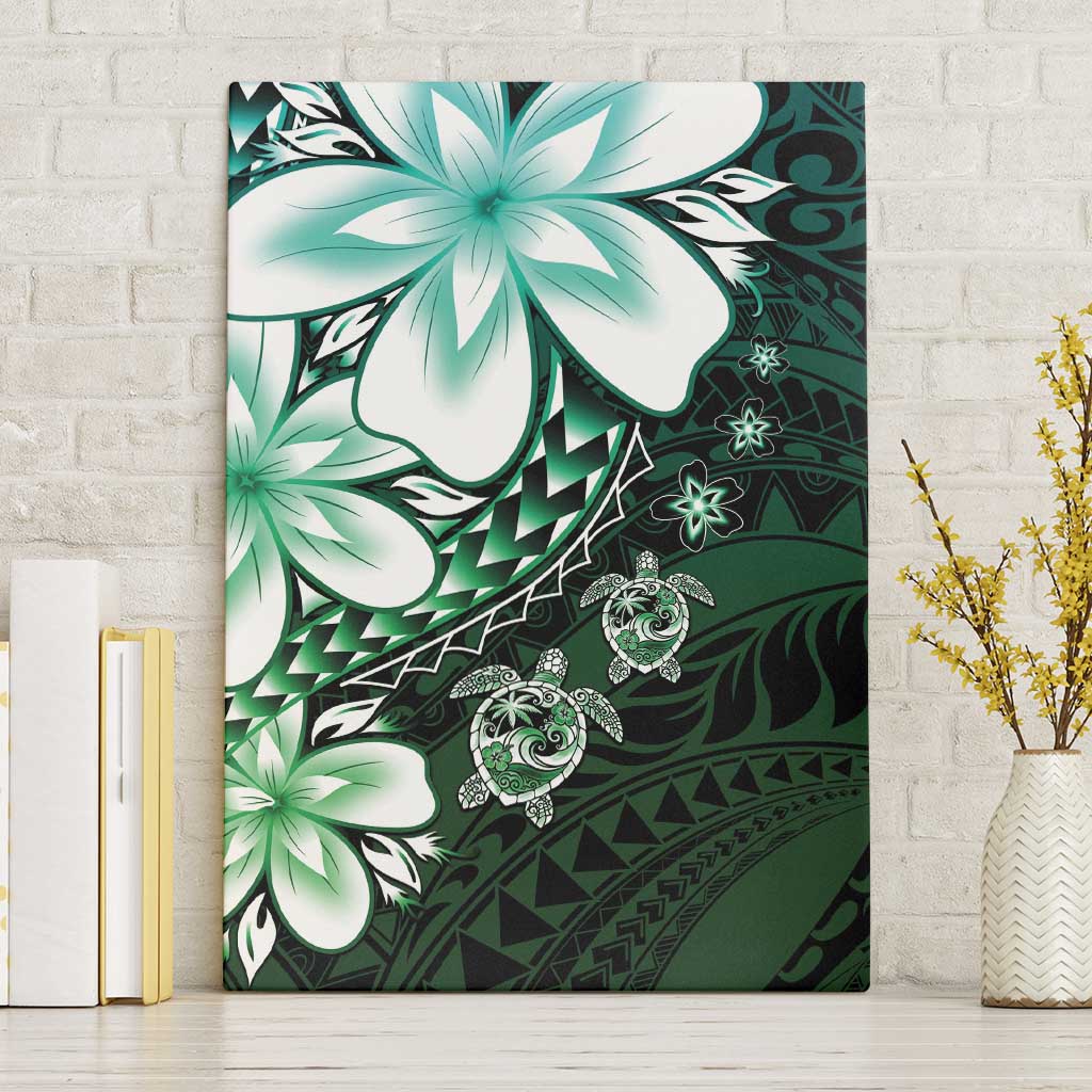 Polynesia Romantic Valentine Canvas Wall Art Sea Turtle Couple With Aqua Gradient Plumeria LT05 Without Frame Aqua - Polynesian Pride