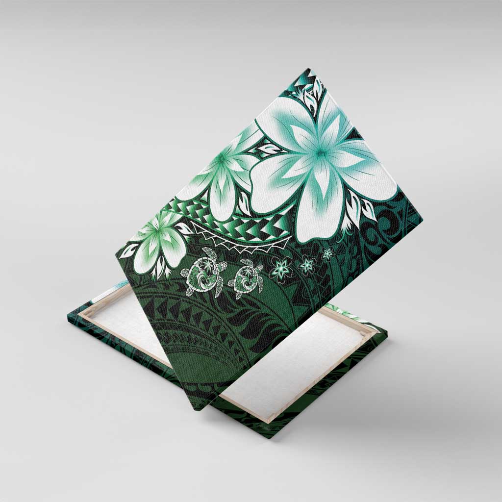 Polynesia Romantic Valentine Canvas Wall Art Sea Turtle Couple With Aqua Gradient Plumeria LT05 With Frame Aqua - Polynesian Pride