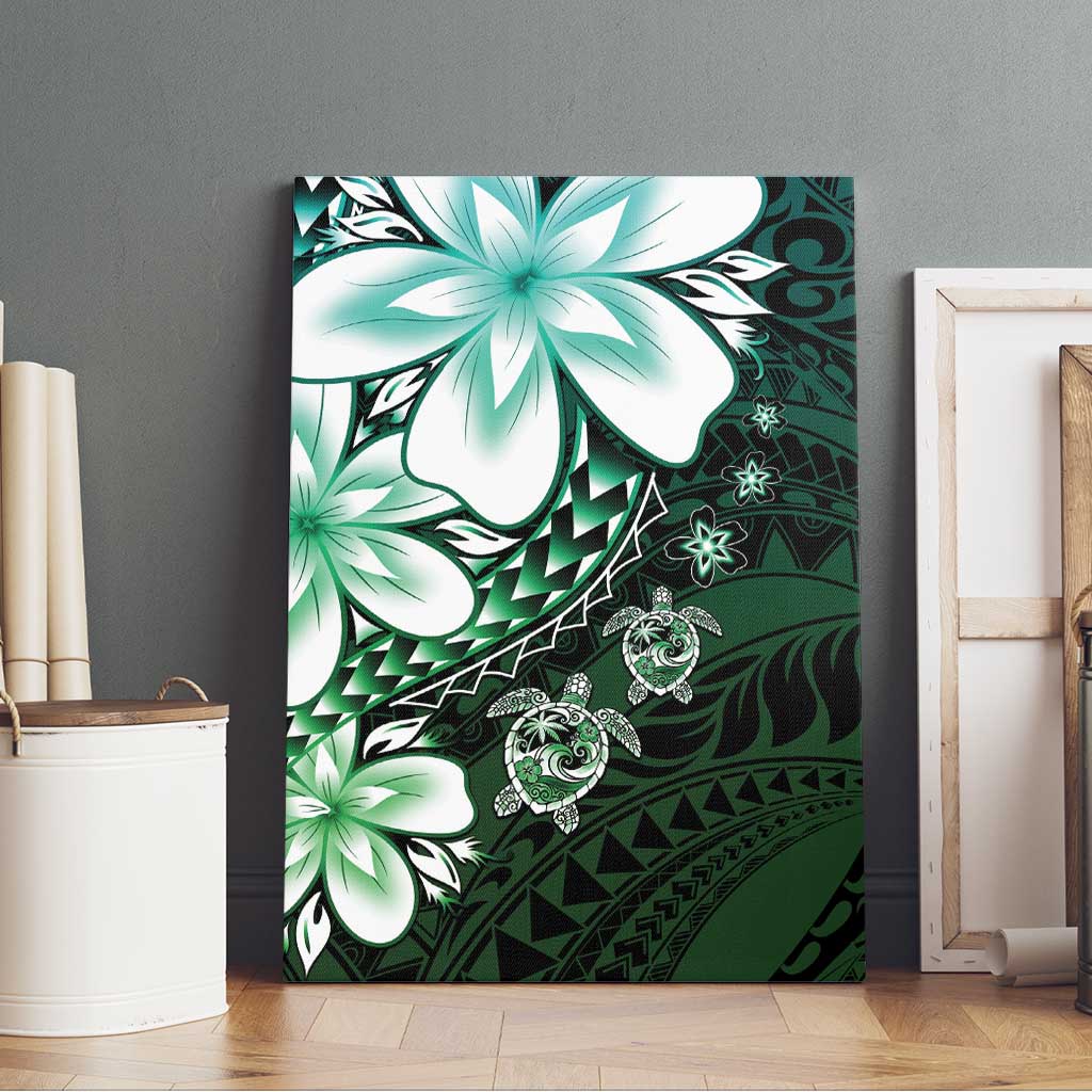 Polynesia Romantic Valentine Canvas Wall Art Sea Turtle Couple With Aqua Gradient Plumeria LT05 - Polynesian Pride