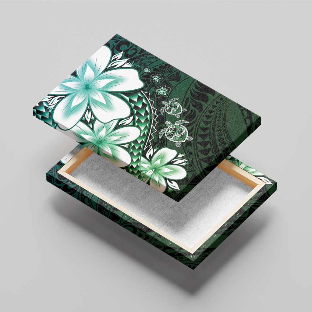 Polynesia Romantic Valentine Canvas Wall Art Sea Turtle Couple With Aqua Gradient Plumeria LT05 - Polynesian Pride