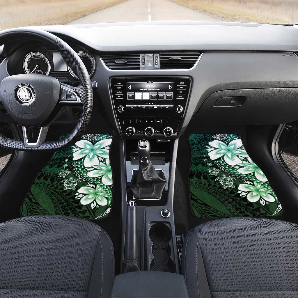 Polynesia Romantic Valentine Car Mats Sea Turtle Couple With Aqua Gradient Plumeria LT05 Set 2pcs - Front Aqua - Polynesian Pride