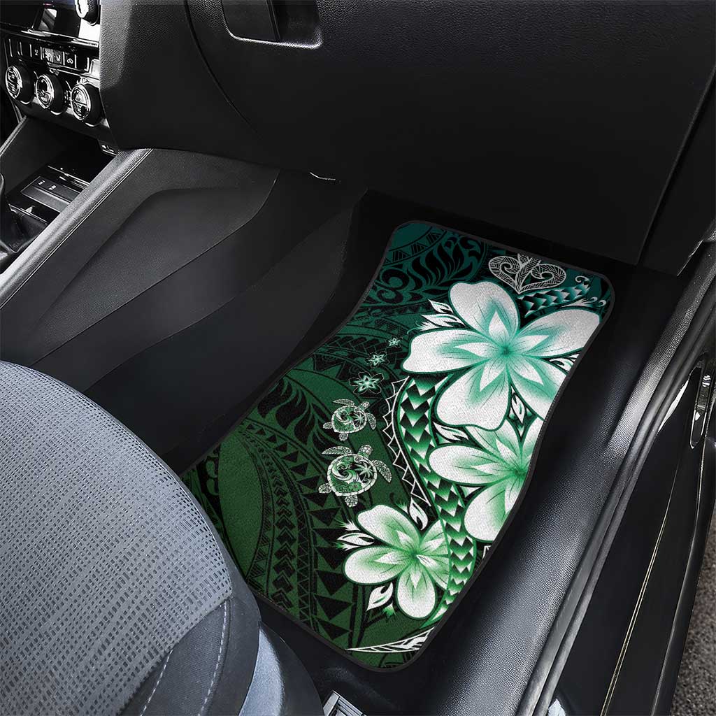 Polynesia Romantic Valentine Car Mats Sea Turtle Couple With Aqua Gradient Plumeria LT05 - Polynesian Pride
