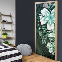 Polynesia Romantic Valentine Door Cover Sea Turtle Couple With Aqua Gradient Plumeria LT05 - Polynesian Pride