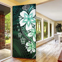 Polynesia Romantic Valentine Door Cover Sea Turtle Couple With Aqua Gradient Plumeria LT05 - Polynesian Pride