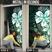 Polynesia Romantic Valentine Door Cover Sea Turtle Couple With Aqua Gradient Plumeria LT05 - Polynesian Pride