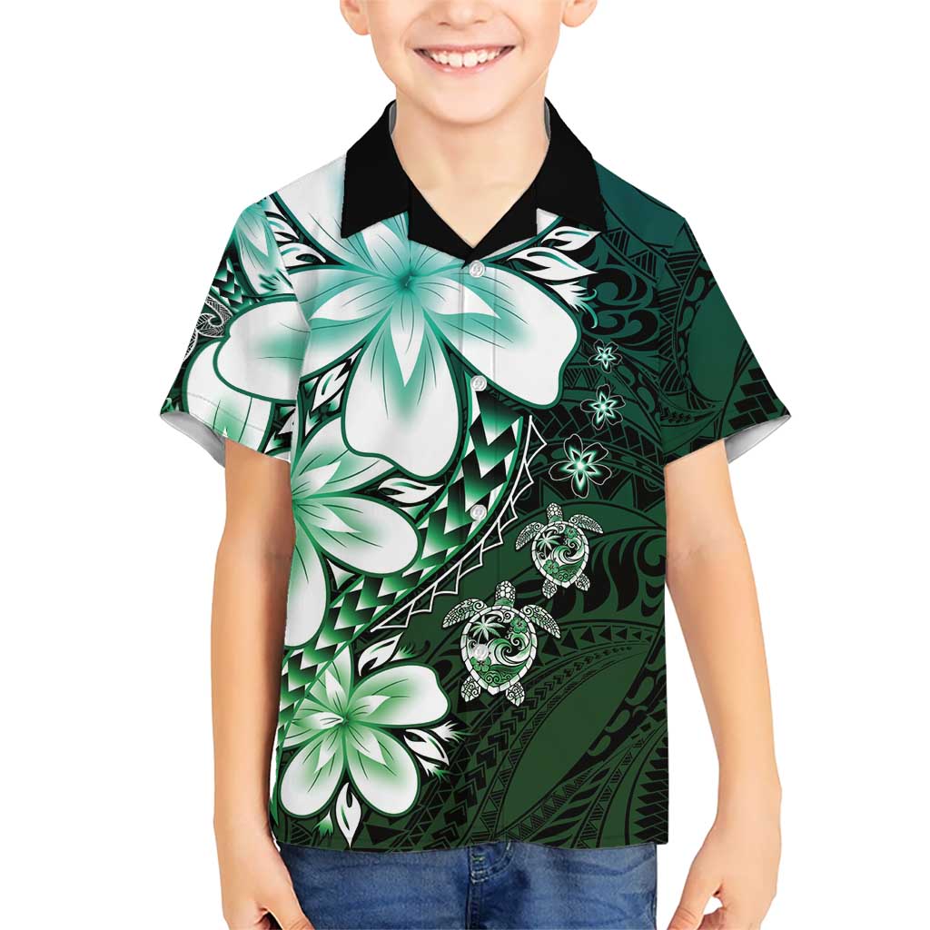 Polynesia Romantic Valentine Kid Hawaiian Shirt Sea Turtle Couple With Aqua Gradient Plumeria LT05 Kid Aqua - Polynesian Pride