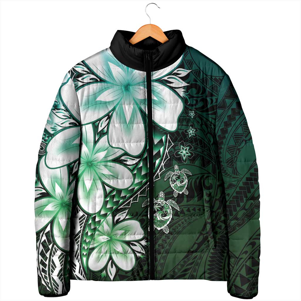 Polynesia Romantic Valentine Padded Jacket Sea Turtle Couple With Aqua Gradient Plumeria LT05 - Polynesian Pride